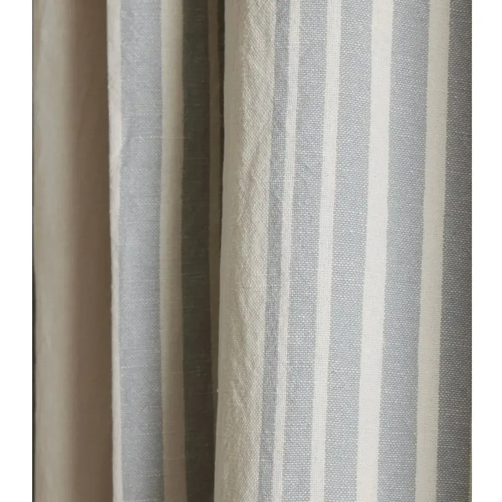 QUINCE Coastal Stripe Linen Curtain - Ivory/Fog 48x108